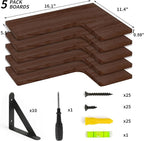 Fixwal Floating Shelves for Wall Set of 5, Rustic Wood Wall Mounted Corner - Image 3