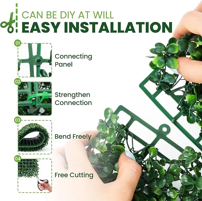 Grass Wall 24 Pack 10"x10" Artificial Boxwood Hedge Wall Panels, Privacy Hedge - Image 4