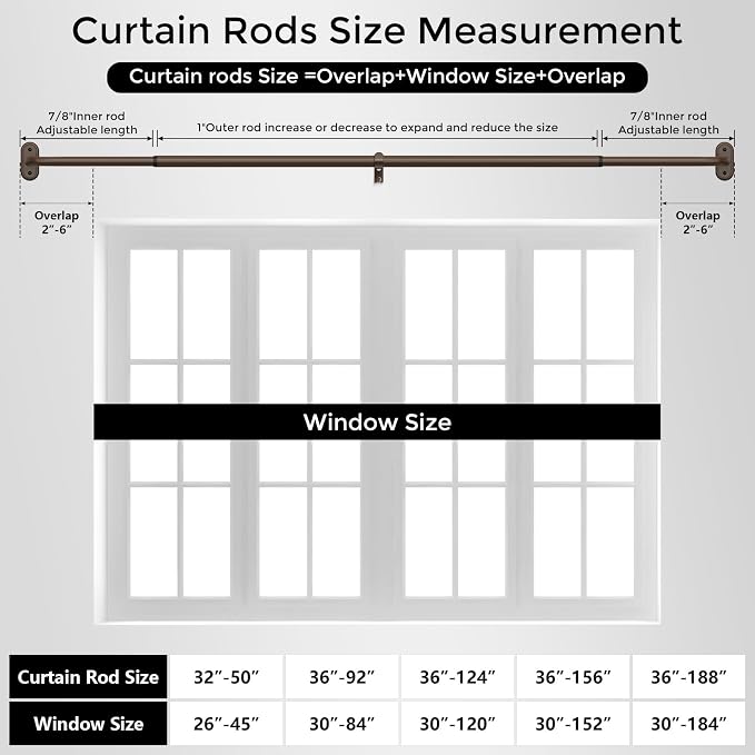 2 Pack Curtain Rods 36-120 Inch, Bronze Wrap Around Blackout Curtain Rods - Image 8
