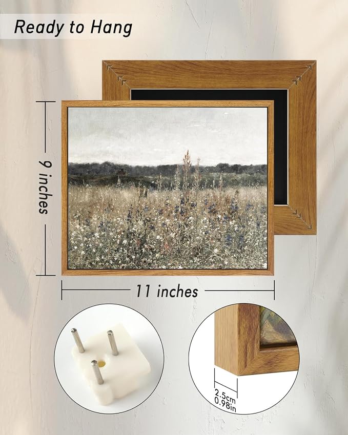 InSimSea Framed Canvas Wall Art Vintage Decor, Wildflower Field Canvas Wall Art - Image 5