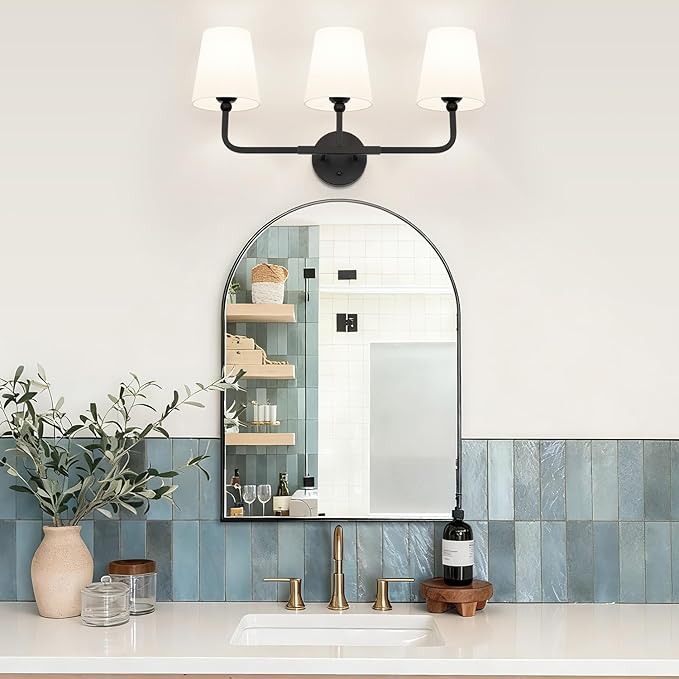 MOKATNG Bathroom Light Fixtures, 3-Light Matte Black Vanity Lights, Bathroom - Image 5