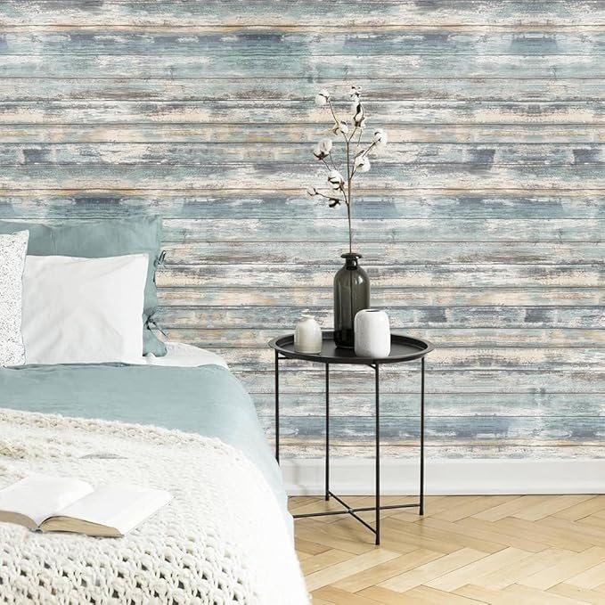 Arthome 17''x120'' Blue Rustic Wood Paper Self-Adhesive Removable Peel and - Image 5