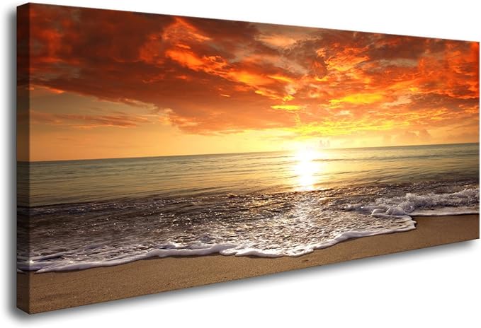 Baisuart-S0162 Canvas Prints Wall Art Sunset Ocean Beach Pictures Photo by Baisuart