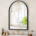 Black Arched Bathroom Wall Mirror Brushed Metal Vanity Wall Mounted Mirror by HLFMVWE