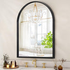 Black Arched Bathroom Wall Mirror Brushed Metal Vanity Wall Mounted Mirror by HLFMVWE