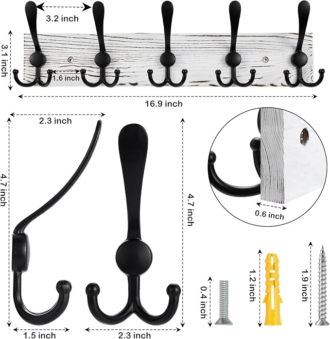 Kuhome 2pcs Coat Rack Wall Mount Wooden Hat Rack - Image 2