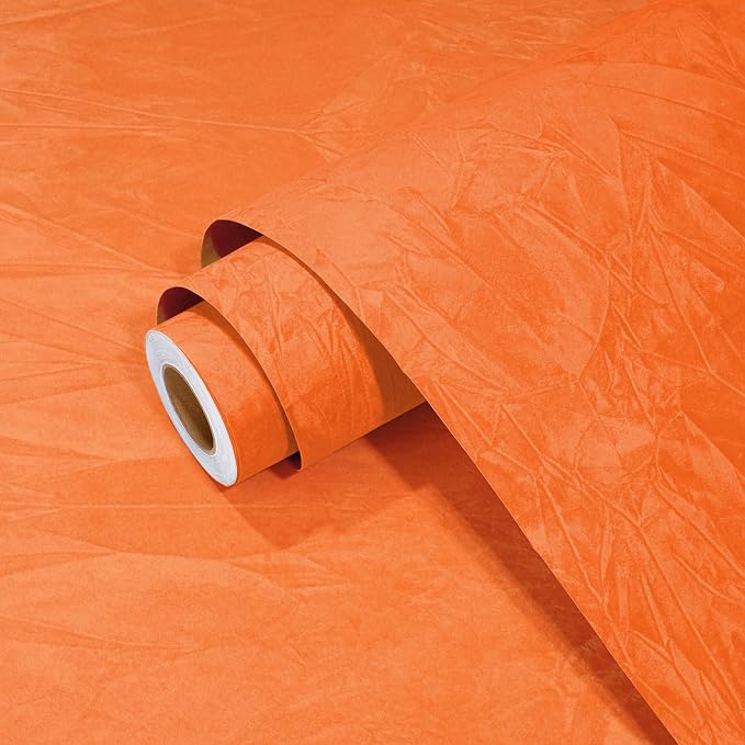 Wallercity Crinkle Creative Orange Flocking Fabric Wallpaper Peel and Stick by Wallercity