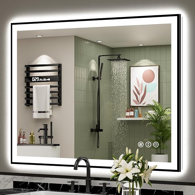 44x36 Black Framed LED Bathroom Mirror by Awandee