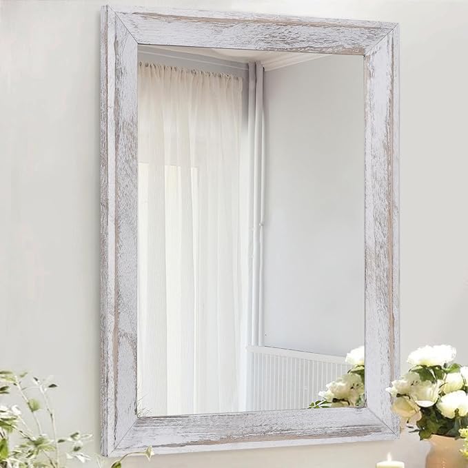 AAZZKANG Mirrors for Wall Rustic Wood Framed Hanging Mirror 26"x18" Decorative by AAZZKANG