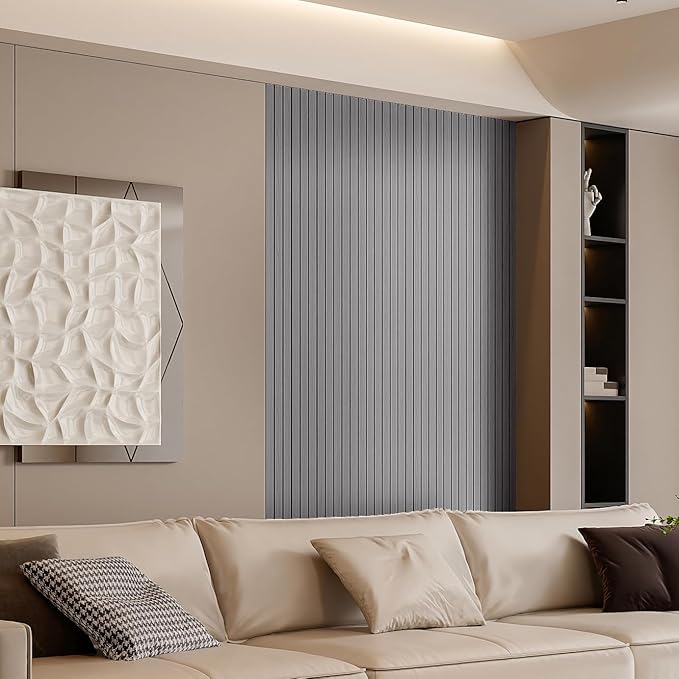 YLL YLL PVC Slat Wall Panel Peel and Stick 236"x 15.7" Faux Grey Wood Grain - Image 3