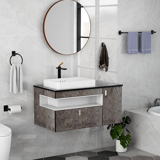 Matte Black Bathroom Accessories Set, KLJKPA 4 Pieces Bathroom Hardware Set - Image 6