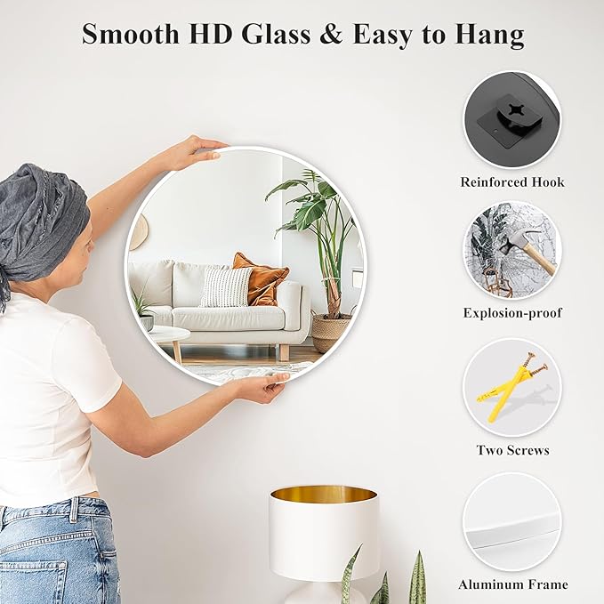 Fabuday White Round Mirror for Wall 20 inch - Image 6