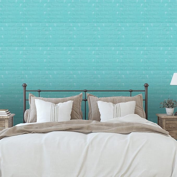11PCS 3D Wall Panels Peel and Stick Faux Brick Wallpaper Blue Self Adhesive - Image 4