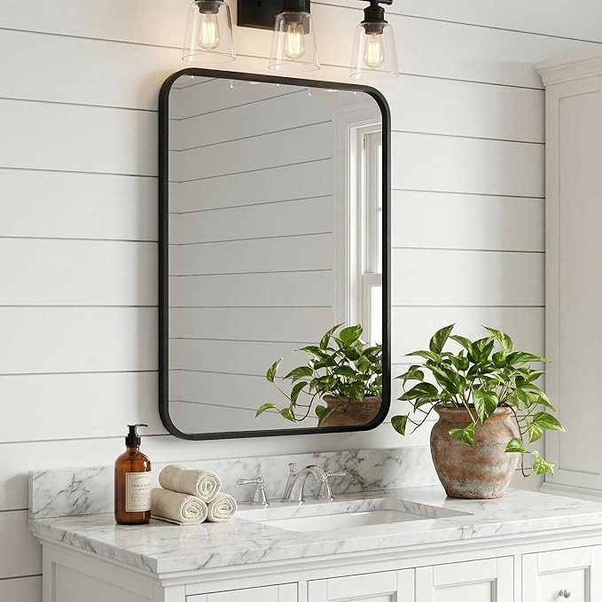 24x36 Inch Matte Black Bathroom Vanity Mirrors | Flush Mount Deep Set Metal - Image 7