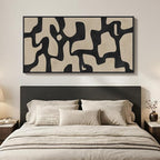 Large Framed Neutral Abstract Wall Art, Vertical Black Beige Geometric Canvas - Image 4