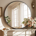 XRAMFY 42 Inch Round Black Metal Wall Mirror by XRAMFY