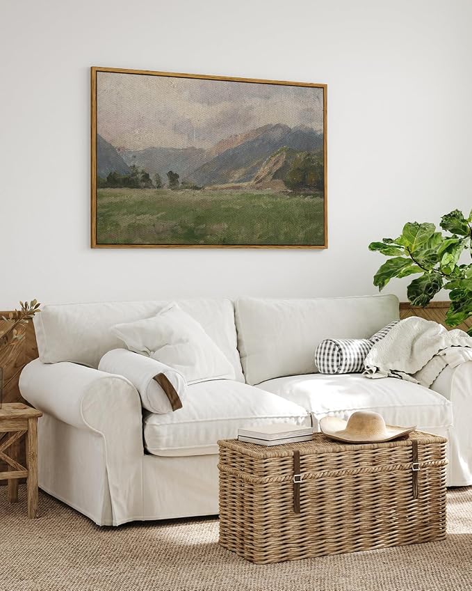 InSimSea Framed Canvas Wall Art Vintage Decor, Prairie Mountain Landscape - Image 3