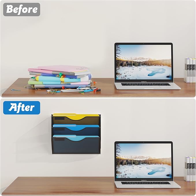 Gawerk 3 Tier Hanging Wall File Organizer, Mesh Mail Paper Orgnization Hanging - Image 5