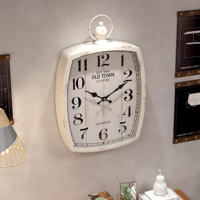 Menterry Large Retro Rectangle Wall Clock, Battery Operated Silent Decor Wall - Image 4
