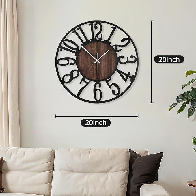Maxstar Round Wall Clock for Living Room Decor Battery Operated Non Ticking - Image 2