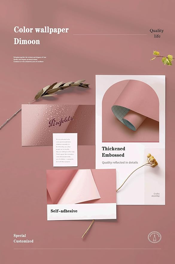 Dimoon 110''x17.7'' Pink Peel and Stick Wallpaper Contact Paper Modern Self - Image 4