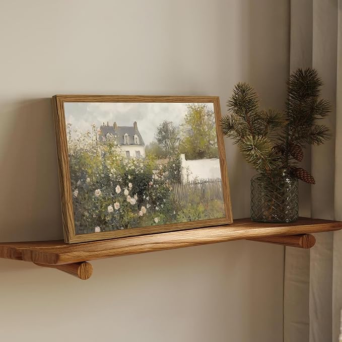 Framed Vintage Wall Art, Cottage Rose Garden Landscape Pictures Wall Decor - Image 2