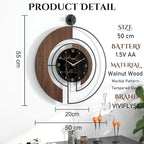Modern Walnut Marble Dial Wall Clock, Large Wood Metal Frame Silent Non Ticking - Image 2