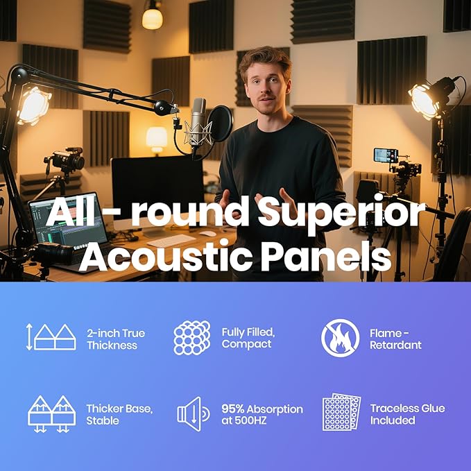 Focusound White Acoustic Panels 24 Pack 2"x12"x12" - Image 6