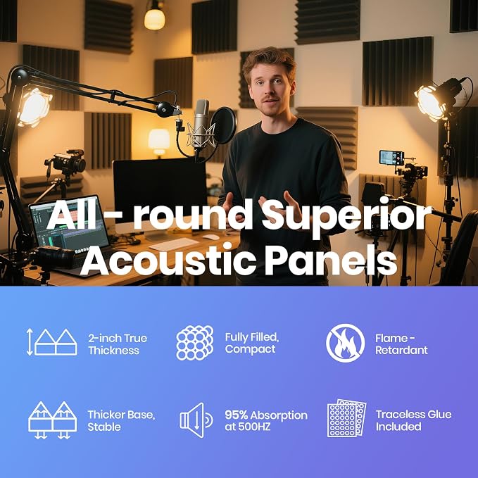Focusound Black White Acoustic Panels 50 Pack 2"x12"x12" - Image 6