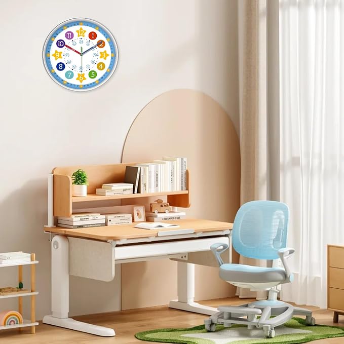 XFM Blue Kids Wall Clock 14 Inch Silent Non Ticking Quartz Battery Operated - Image 3