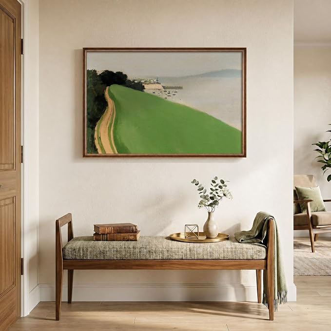 Vintage Framed Green Abstract Landscape Wall Art, Modern Minimalist Coastal - Image 7