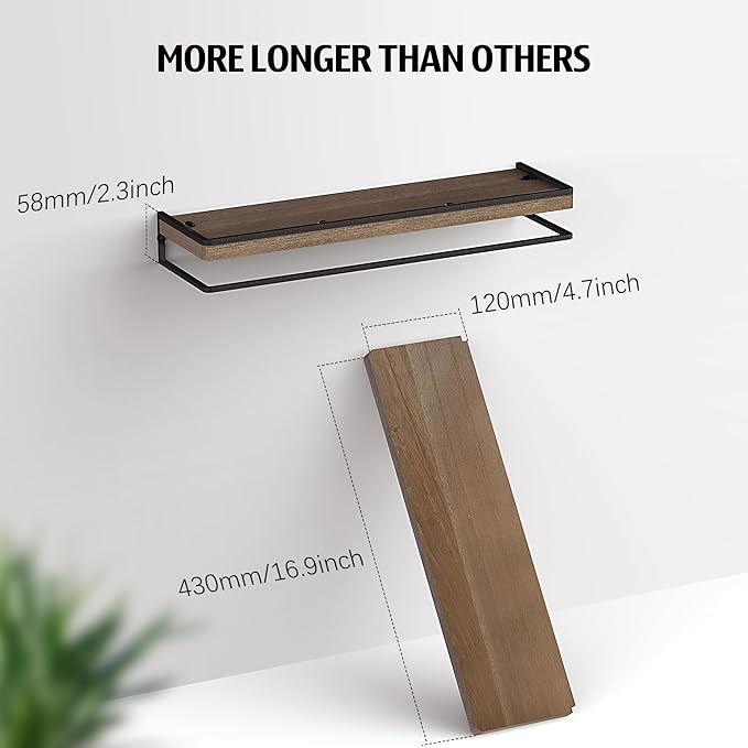 Meangood Floating Shelves Wall Mounted Set of 2, Rustic Wood Wall Storage - Image 3