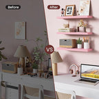 BAYKA Pink Floating Shelves for Wall Set of 3, 15.7in Wood Wall Shelves for - Image 6