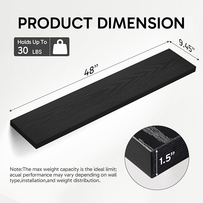 BAYKA Floating Shelves, 48 inches Long Heavy Duty Wall Mounted Rustic Wood - Image 3