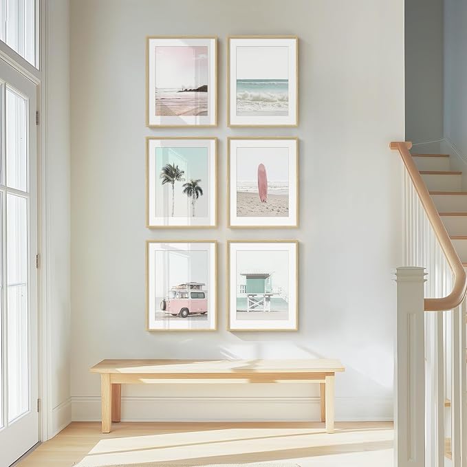 Framed Pink and Mint Green Coastal Wall Art - Image 5
