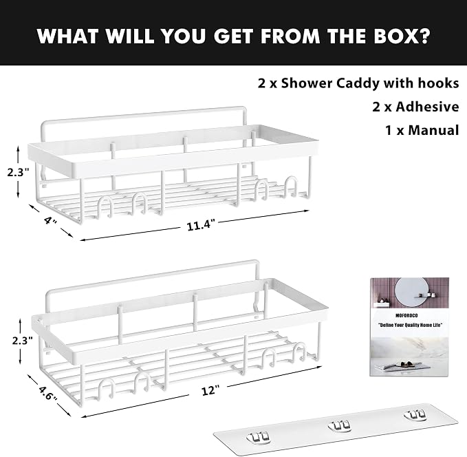 Moforoco Shower Caddy Shelf Organizer Rack, Self Adhesive Black Bathroom - Image 6