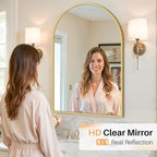 Bathroom Mirror for Wall, 38x26 Inch Arched Mirror, Matte Gold Metal Framed - Image 8