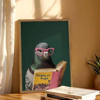 Framed Funny Pigeon Wall Art, Humorous Bird Reading Wall Decor Paintings - Image 4