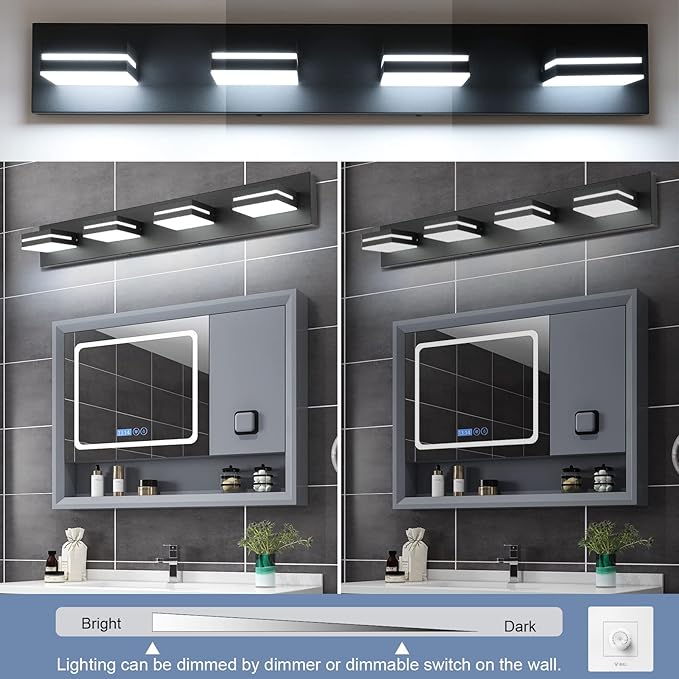 SineRise LED Modern Bathroom Vanity Light Fixtures, Matte Black Modern Acrylic - Image 3