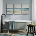 Framed Abstract Coastal Wall Art Bedroom, 3 Piece Blue Beach Landscape Canvas - Image 8