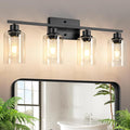 Ascher Bathroom Light Fixtures, 4-Light Vanity Light Over Mirror, Matte Black by Ascher