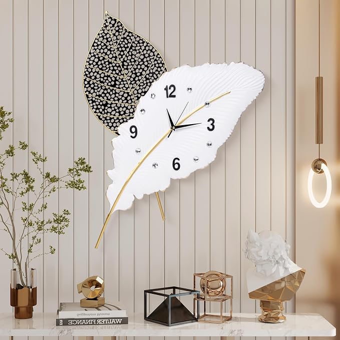 18x27 inch Large Modern Feather Leaf Shape Wall Clock by Wecreatemoderndesign