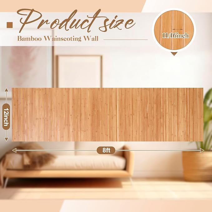 Juexica 2 Pcs Natural Bamboo Wall Panel 12 x 96 Inch Bamboo Covering Renewable - Image 2