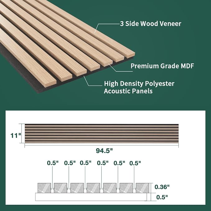 Yuzzy 4 Pack Wood Panels for Wall, 94.5" x 11" Acoustic Wood Slat Wall Panel - Image 4