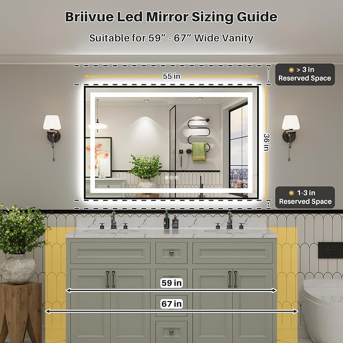 55x36 Inch LED Bathroom Mirror - Image 2