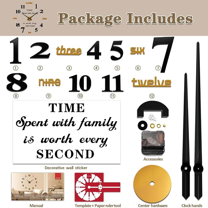 VANGOLD Giant Wall Clock for Living Room Decor, Decorative Wall Clocks Battery - Image 5