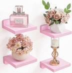 Fixwal Pink Shelves, 5x5 Inches Small Wall Shelf Set of 4, Rustic Wood Floating by Fixwal