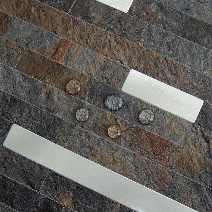 AULIGET 2 Sheets Rust Slate Peel and Stick Backsplash, PVC Mixed Metal Silver - Image 3