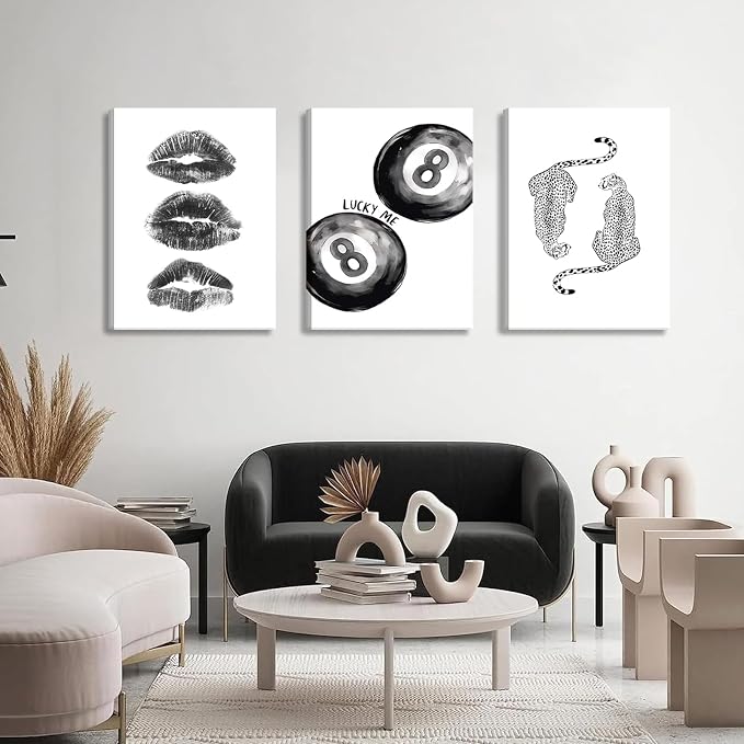 BOKPEN Trendy Black and White Leopard Canvas Wall Art, Funky Y2k Lucky 8 Ball - Image 2
