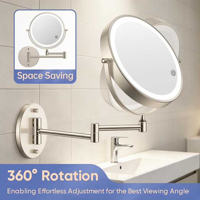 FUNTOUCH 9" Wall Mounted Lighted Makeup Mirror - Image 5